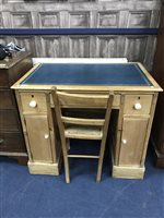 Lot 354 - AN OAK LEATHER TOPPED WRITING DESK AND CHAIR