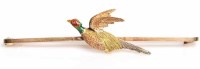 Lot 1769 - FIFTEEN CARAT GOLD PHEASANT MOTIF BAR BROOCH...