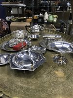 Lot 231 - A PLATED THREE PIECE PART FLUTED TEA SERVICE WITH OTHER SILVER PLATE