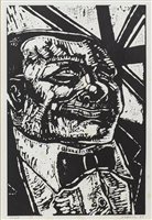 Lot 133 - GAINES THE MANAGER, A WOODBLOCK BY PETER HOWSON