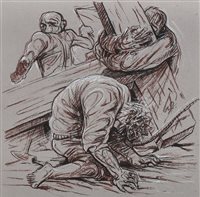 Lot 76 - JESUS IS HELPED BY SIMON, AN ARTIST'S PROOF ETCHING BY PETER HOWSON