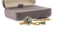 Lot 22 - A DIAMOND AND GREEN GEM SET CLUSTER RING AND PENDANT