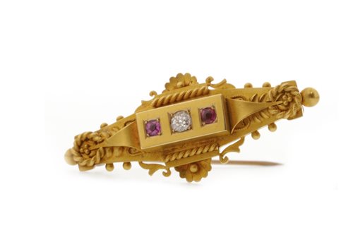 Lot 78 - A VICTORIAN CREATED RUBY AND DIAMOND BROOCH