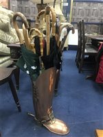 Lot 362 - COPPER STICK STAND IN THE FORM OF A BOOT