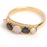 Lot 1793 - OPAL AND SAPPHIRE RING set with round opals...