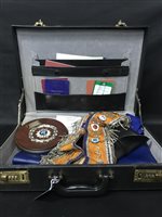 Lot 381 - A CASE OF MASONIC REGALIA WITH TWO ORANGE ORDER SASHES