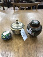 Lot 386 - TWO CLOISONNÉ LIDDED JARS AND ONE OTHER