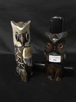Lot 392 - A CARVED BRUSH STAND AND A CARVED OWL