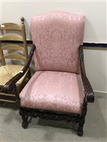 Lot 418 - A MAHOGANY PINK UPHOLSTERED ARMCHAIR