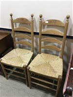 Lot 255 - A PAIR OF RUSH SEATED CHAIRS AND A PAIR OF CHEST OF DRAWERS