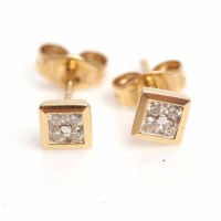 Lot 1815 - PAIR OF DIAMOND STUD EARRINGS each of square...