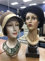 Lot 478 - A PAINTED PLASTER FIGURE OF A FEMALE HEAD AND ONE OTHER