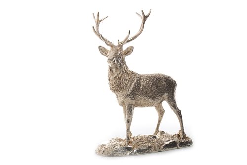 Lot 740 - A SILVER MODEL OF A STAG