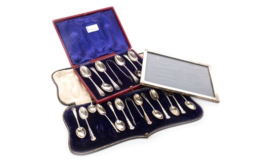 Lot 744 - A GEORGIAN SILVER FRAME AND TWO SETS OF TEASPOONS