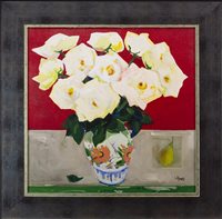 Lot 426 - ROSES ON RED, A GICLEE PRINT AFTER LIZ KNOX
