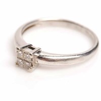 Lot 1841 - DIAMOND DRESS RING the square bezel set with...