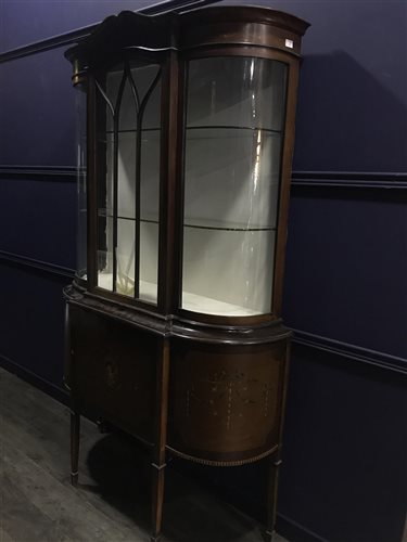 Lot 111 - AN INLAID BOW FRONTED DISPLAY CABINET