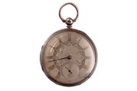 Lot 781 - SILVER POCKET WATCH, A GOLD FOB WATCH AND A HAIRWORK WATCH CHAIN (3)