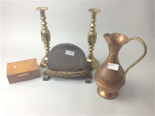Lot 138 - A BRASS LOG BOX AND OTHER ITEMS