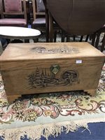 Lot 52 - AN EARLY 20TH CENTURY CHINESE CARVED WOOD BLANKET BOX