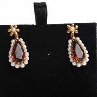 Lot 1855 - PAIR OF CITRINE AND PEARL EARRINGS each set...