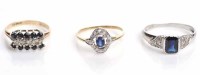 Lot 1859 - THREE SAPPHIRE AND DIAMOND DRESS RINGS two...