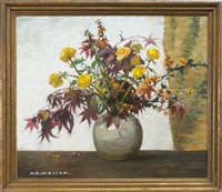 Lot 491 - STILL LIFE WITH FLOWERS, AN OIL BY ARCHIBALD RUSSELL