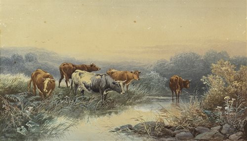 Lot 442 - CATTLE CROSSING A STREAM, BY THOMAS ROWDEN
