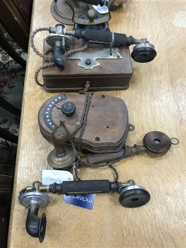 Lot 168 - THREE EARLY WALL HANGING TELEPHONES AND FOUR HANDSETS
