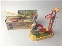 Lot 280 - A VINTAGE WEST GERMAN TIN PLATE 'CAR ELEVATOR' TOY AND OTHER TOYS