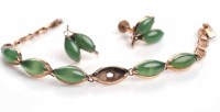 Lot 1891 - JADE BRACELET AND EARRINGS set with marquise...