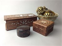 Lot 301 - AN EASTERN INLAID TEAK CASKET AND OTHER COLLECTABLES