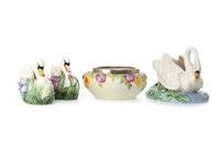 Lot 1348 - THREE CLARICE CLIFF SWANS AND A CLARICE CLIFF BOWL