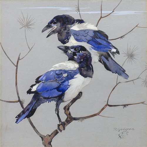 Lot 411 - MAGPIES, A GOUACHE BY RALSTON GUDGEON