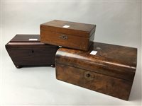 Lot 98 - A REGENCY MAHOGANY NEEDLEWORK BOX AND TWO OTHER WOODEN BOXES