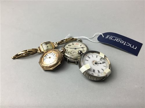 Lot 366 - A VICTORIAN NINE CARAT GOLD FOB WATCH ALONG WITH OTHER WATCHES