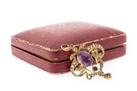 Lot 270 - EDWARDIAN AMETHYST AND SEED PEARL BROOCH PENDANT