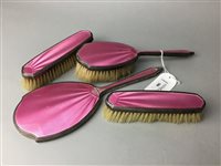Lot 386 - A SILVER ENAMELLED FOUR PIECE BRUSH SET