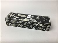 Lot 399 - A CHINESE LACQUERED AND MOTHER OF PEARL SCRIBE'S BOX