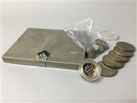 Lot 403 - A GROUP OF COINS AND A CIGARETTE BOX
