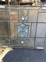 Lot 413 - A VICTORIAN LEADED GLASS PANEL WITH A CENTRAL CROSS MOTIF