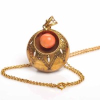 Lot 1927 - VICTORIAN CORAL AND ENAMEL PENDANT ON CHAIN...