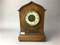 Lot 433 - AN EDWARDIAN MAHOGANY INLAID MANTEL CLOCK