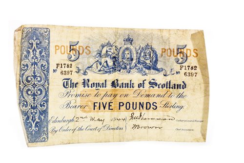 Lot 576 - THE ROYAL BANK OF SCOTLAND £5 FIVE POUNDS NOTE, 2ND MAY 1944