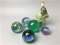 Lot 446 - A ROYAL DOULTON FIGURE AND A COLLECTION OF GLASS PAPERWEIGHTS