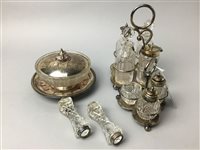Lot 448 - A PAIR OF SILVER MOUNTED CRYSTAL KNIFE RESTS ALONG WITH OTHER SILVER ITEMS