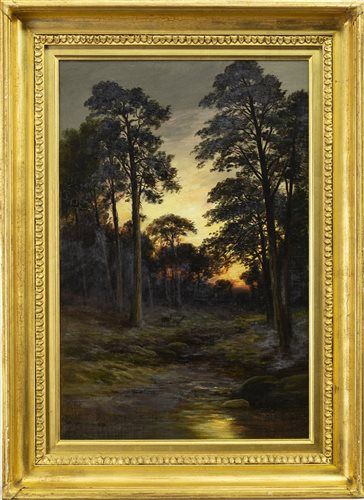 Lot 412 - EVENING IN THE FOREST, AN OIL ON CANVAS BY WILLIAM BEATTIE BROWN