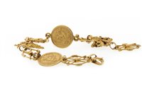 Lot 292 - A COIN AND NUGGET MOTIF BRACELET