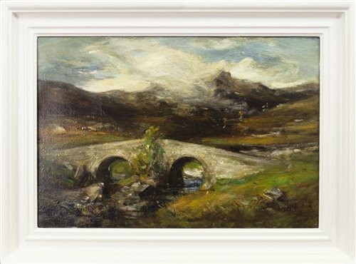 Lot 416 - HIGHLAND LANDSCAPE, AN OIL ON CANVAS BY PETER WISHART