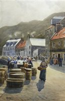 Lot 536 - HERRING GIRLS, A WATERCOLOUR BY WILLIAM DALGLISH
